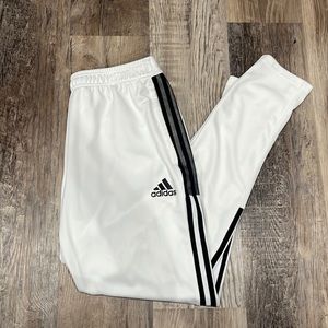 White Adidas Joggers with Black Stripes